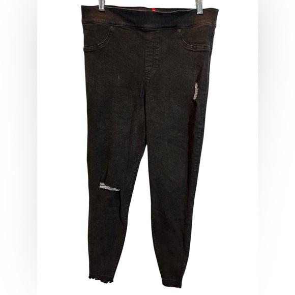 SPANX Distressed Denim Pants Legging  Black Ankle Raw Hem Women’s Sz XL EUC - Picture 1 of 8